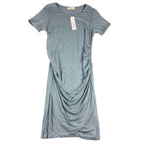 Hello Miz Maternity Dress Women's Medium Blue Ruched Stretchy Casual Twist Comfy
